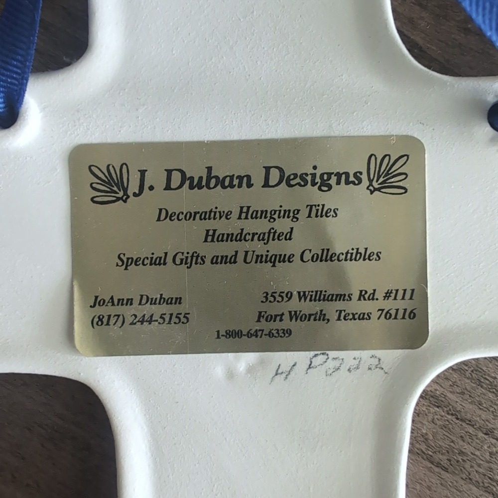 J. Duban Designs Wall Cross Blue Floral Handpainted Ceramic Hanging Tile Christ - Picture 7 of 9